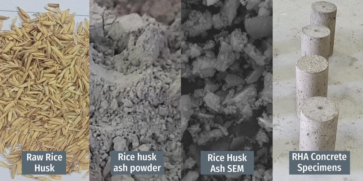 В рамках межуниверситетского исследования изучается возможность использования золы рисовой шелухи в качестве частичной замены цемента в бетонных конструкциях.